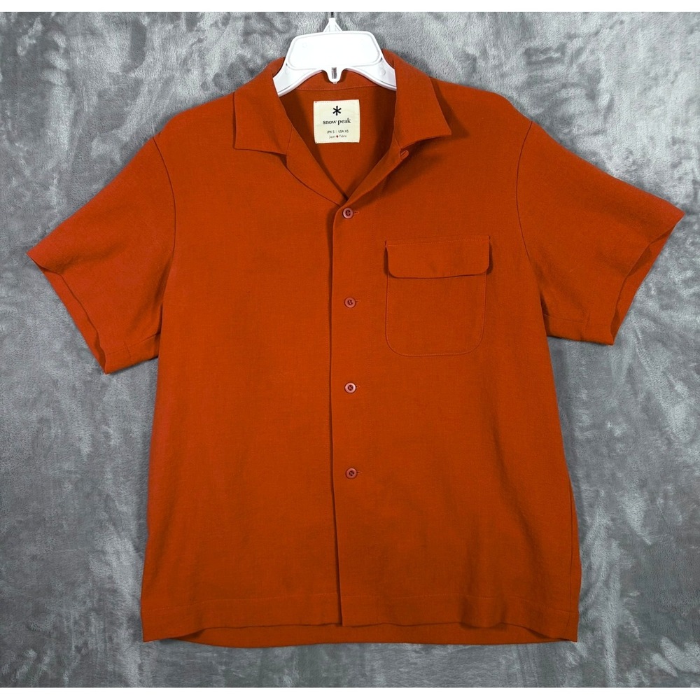 Snow Peak Camp Collar Button Up Shirt Mens XS Orange Short Sleeve Pocket